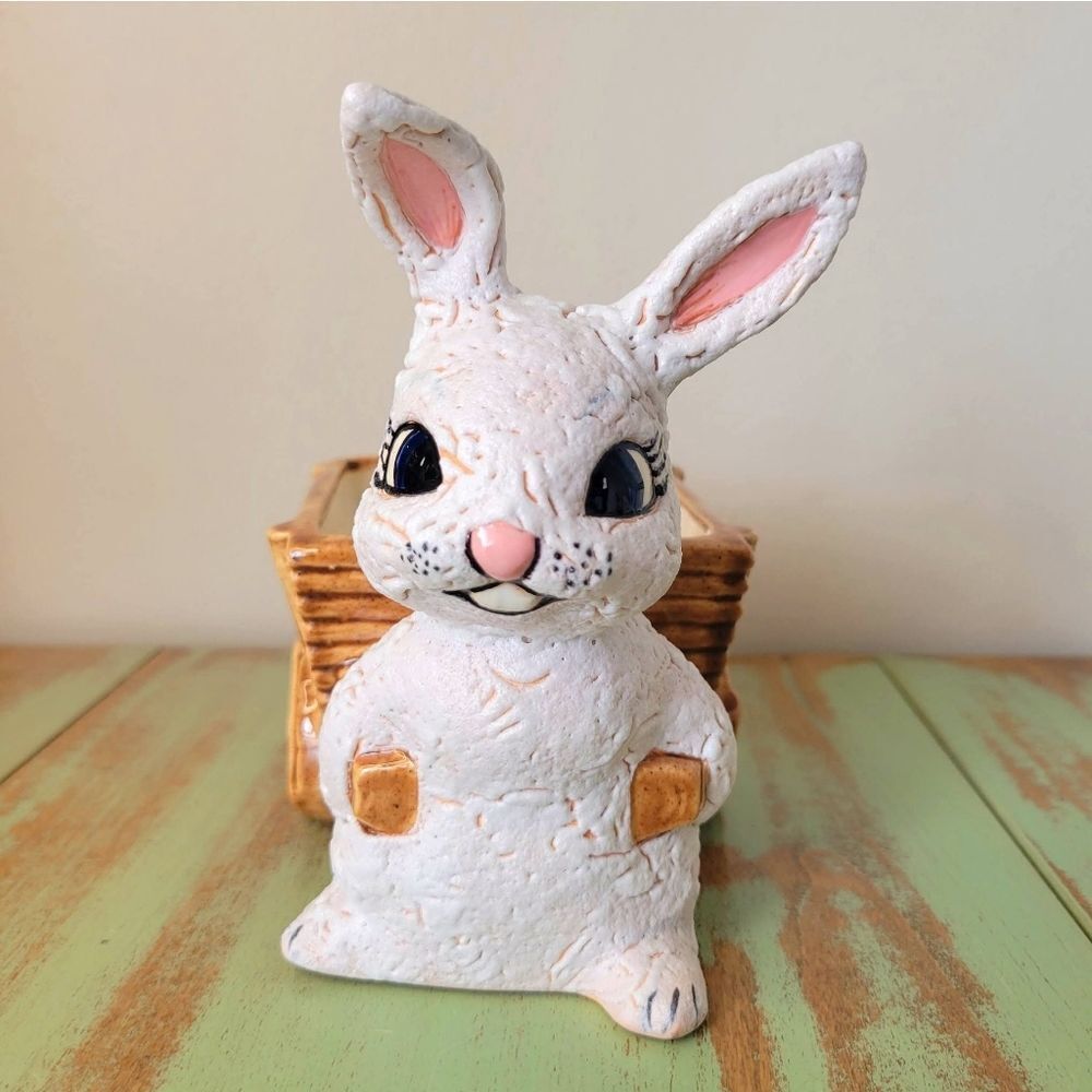Adorable Bunny Pulling Cart Ceramic Planter 🐰🪵